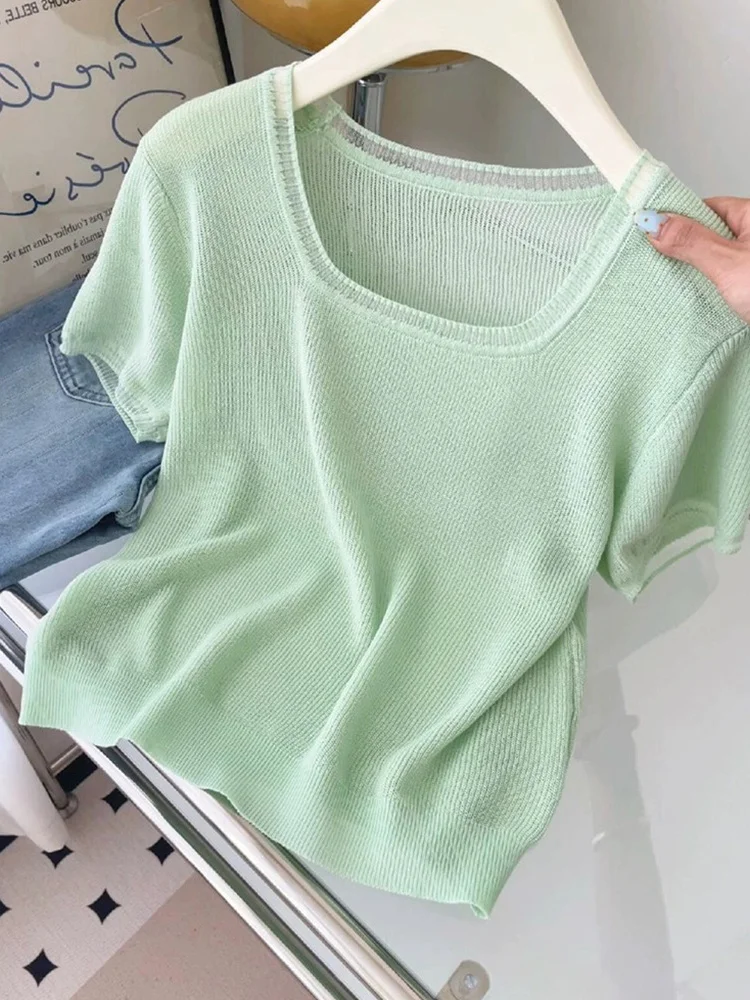 Casual Versatile Ice Silk Knitted Top ort Sve Soft Skin-friendly Women's Summer Design Sensation Base irt Korean Sle
Casual Versatile Ice Silk Knitted Top ort Sve Soft Skin-friendly Women's Summer Design Sensation Base irt Korean Sle