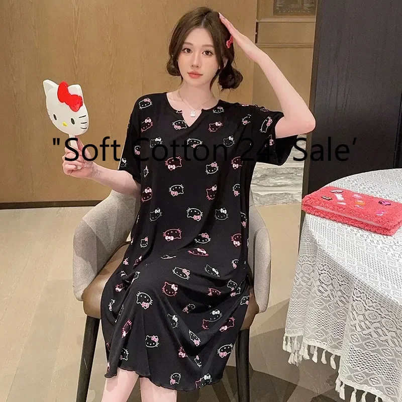 Новая летняя модная повседневная свободная ночная рубашка Hello Kitty с фиксированной подушечкой на груди, черная домашняя одежда Hello Kitty
Новая летняя модная повседневная свободная ночная рубашка Hello Kitty с фиксированной подушечкой на груди, черная домашняя одежда Hello Kitty