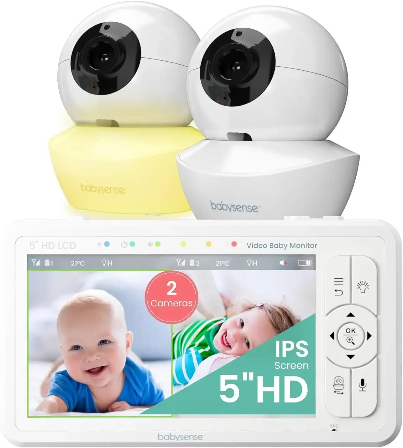 5" HD Split-Screen Baby Monitor, Video Baby Monitor with 2 Cameras and Audio, Night Light, 1000ft Range, Two-Way Audio, 4X Zoom,
5" HD Split-Screen Baby Monitor, Video Baby Monitor with 2 Cameras and Audio, Night Light, 1000ft Range, Two-Way Audio, 4X Zoom,