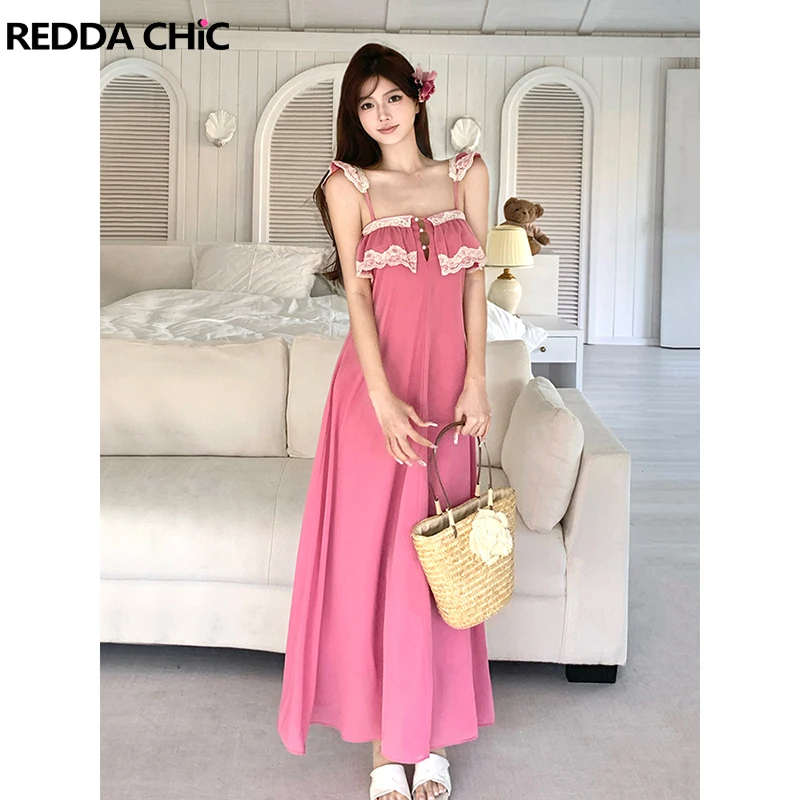 ReddaChic Coquette Ruffe Maxi Long Dress Lace Trim Fly Sleeves Button Front Flowy Camisole Dress Lounge Holiday Woman Clothes
ReddaChic Coquette Ruffe Maxi Long Dress Lace Trim Fly Sleeves Button Front Flowy Camisole Dress Lounge Holiday Woman Clothes