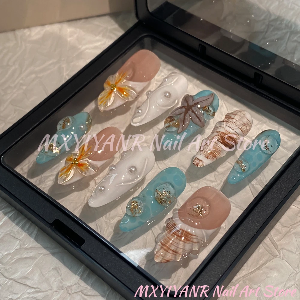2025 Trendy Handmade Medium Almond Press On Nails 10Pcs Cute Blue 3D Shell Design False Nails with Adhesive Glue & Nail File Set
2025 Trendy Handmade Medium Almond Press On Nails 10Pcs Cute Blue 3D Shell Design False Nails with Adhesive Glue & Nail File Set