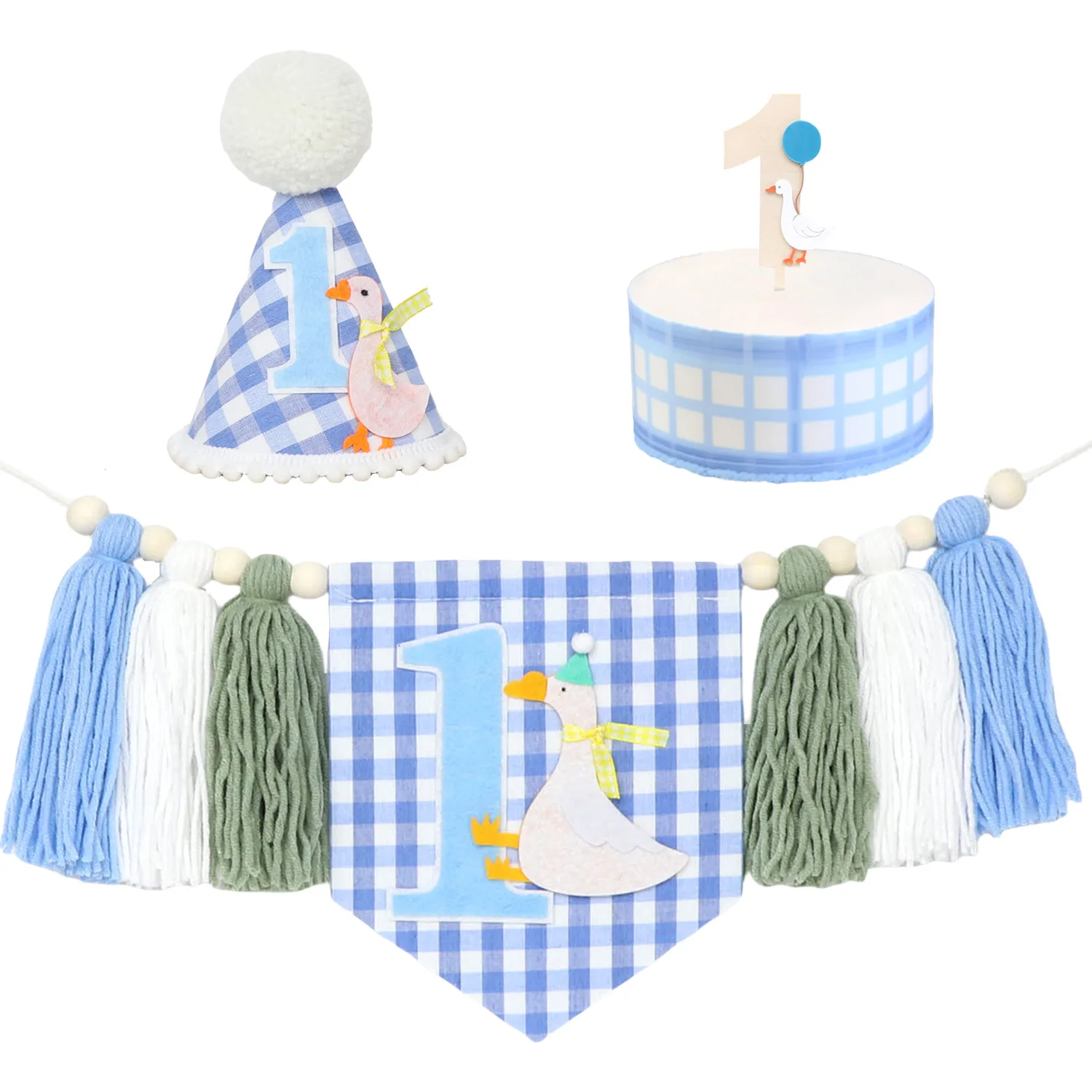 1st Birthday Highchair Banner Goose Theme Blue Ginghams Tassel Banner Hat Photo Prop for Boy Girls Birthday Party Decorations
1st Birthday Highchair Banner Goose Theme Blue Ginghams Tassel Banner Hat Photo Prop for Boy Girls Birthday Party Decorations