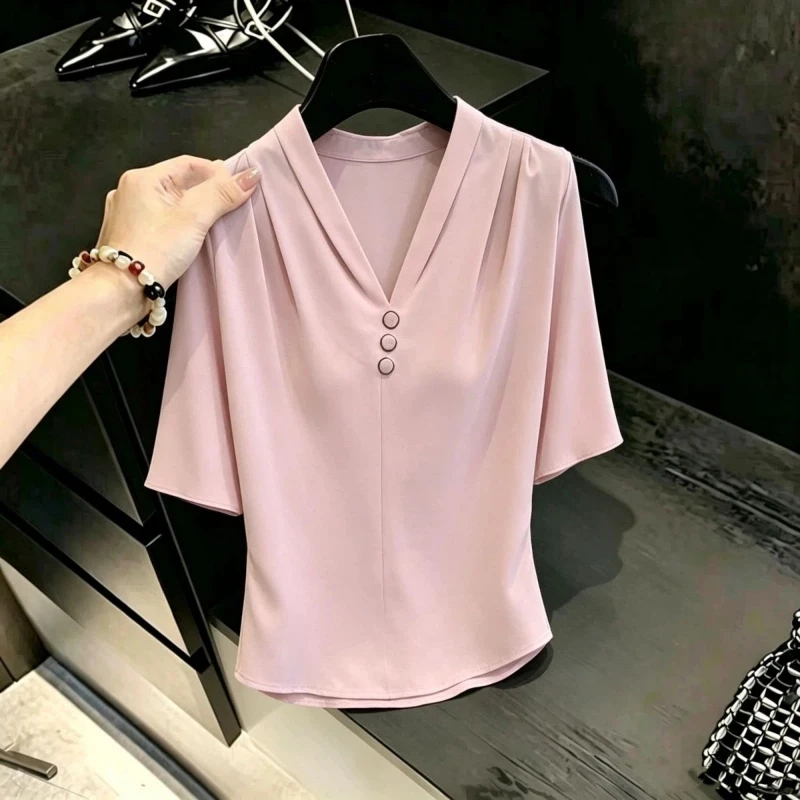 Simplicity V Neck Short Sleeve Temperament Shirt Tops Women Clothing New Elegant All-match Chiffon Blouse Office Fashion Summer
Simplicity V Neck Short Sleeve Temperament Shirt Tops Women Clothing New Elegant All-match Chiffon Blouse Office Fashion Summer