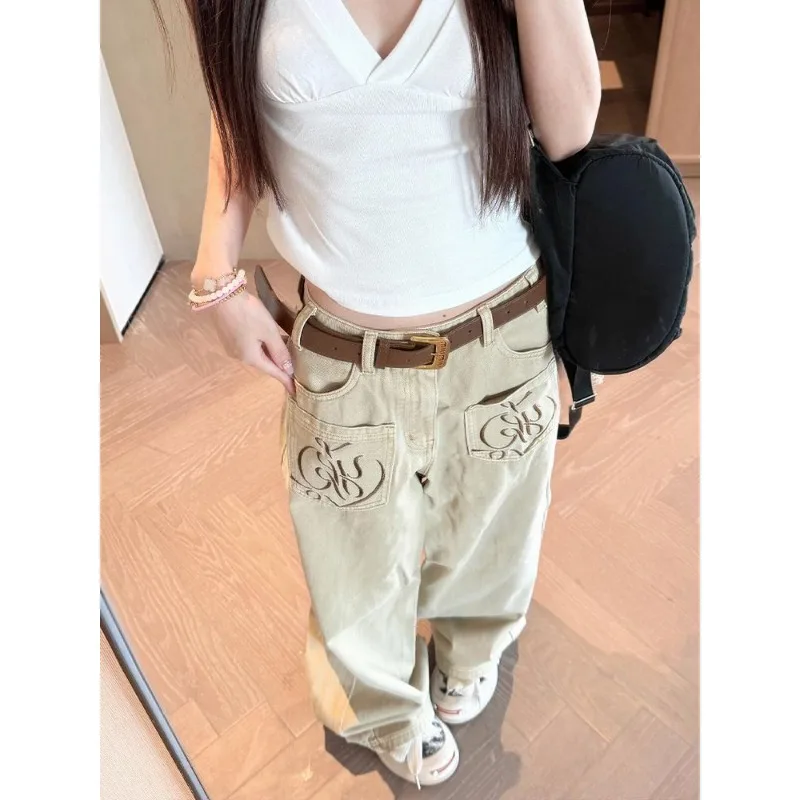 Женские джинсы цвета хаки с высокой талией, винтажный дизайн, прямые мешковатые джинсовые брюки в стиле хип-хоп, уличные широкие джинсовые брюки Y2K в американском стиле
Женские джинсы цвета хаки с высокой талией, винтажный дизайн, прямые мешковатые джинсовые брюки в стиле хип-хоп, уличные широкие джинсовые брюки Y2K в американском стиле