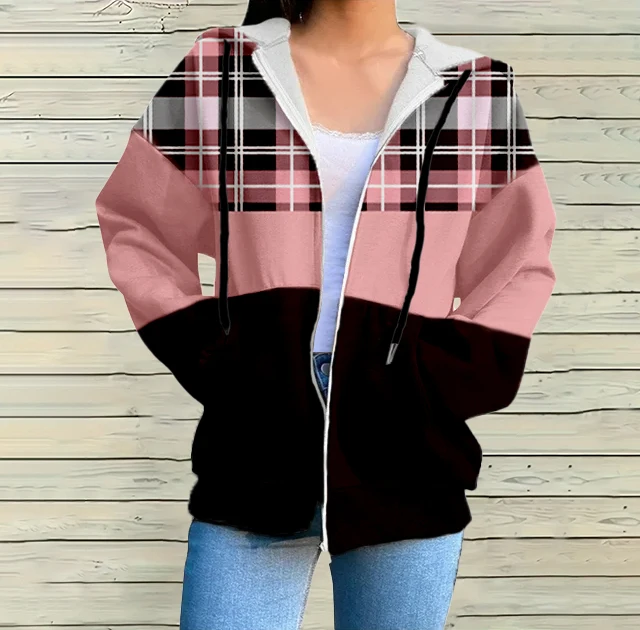 Women's plaid printed long-sleeved zipper hooded casual sweater, suitable for spring and autumn
Women's plaid printed long-sleeved zipper hooded casual sweater, suitable for spring and autumn