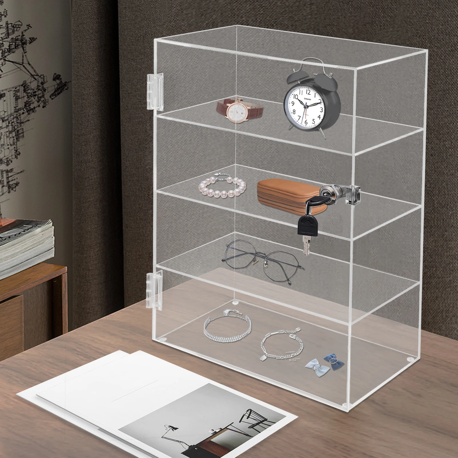 4-Tier Acrylic Storage Organizers Box, Clear Display Case with A Lock Cylinder and Two Keys for Displaying Art Materials, Dolls
4-Tier Acrylic Storage Organizers Box, Clear Display Case with A Lock Cylinder and Two Keys for Displaying Art Materials, Dolls