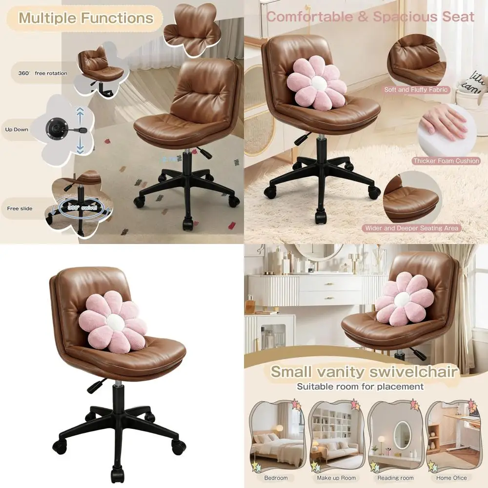 Коричневое поворотное кресло из искусственной кожи с поясничной поддержкой для небольших помещений, идеально подходит для домашнего офиса и туалетных столиков
Коричневое поворотное кресло из искусственной кожи с поясничной поддержкой для небольших помещений, идеально подходит для домашнего офиса и туалетных столиков