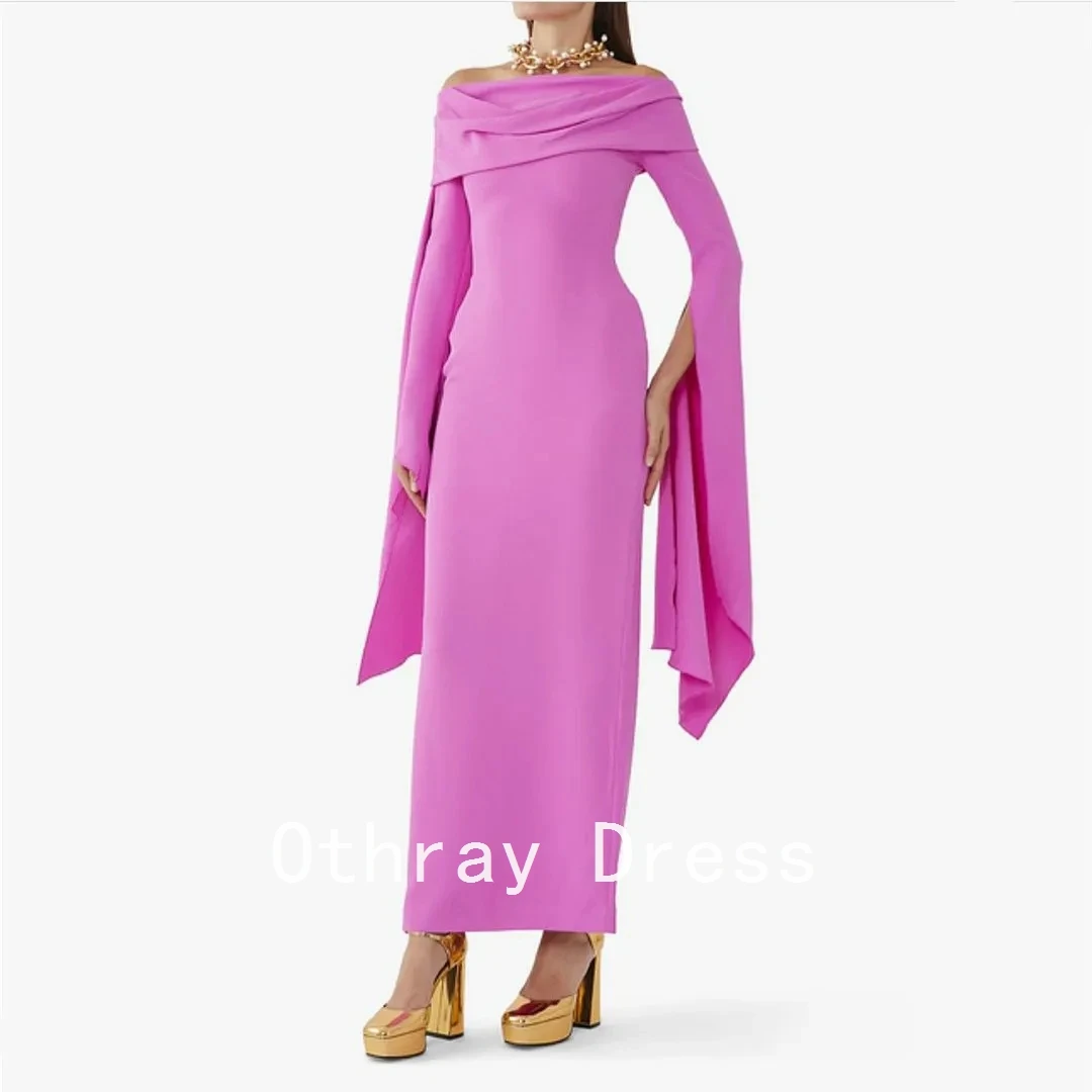 Hot Pink Satin Prom Dress with Long Sleeves Formal Dresses Mermaid Pleated Off the Shoulder Saudi Style vestidos de festa
Hot Pink Satin Prom Dress with Long Sleeves Formal Dresses Mermaid Pleated Off the Shoulder Saudi Style vestidos de festa