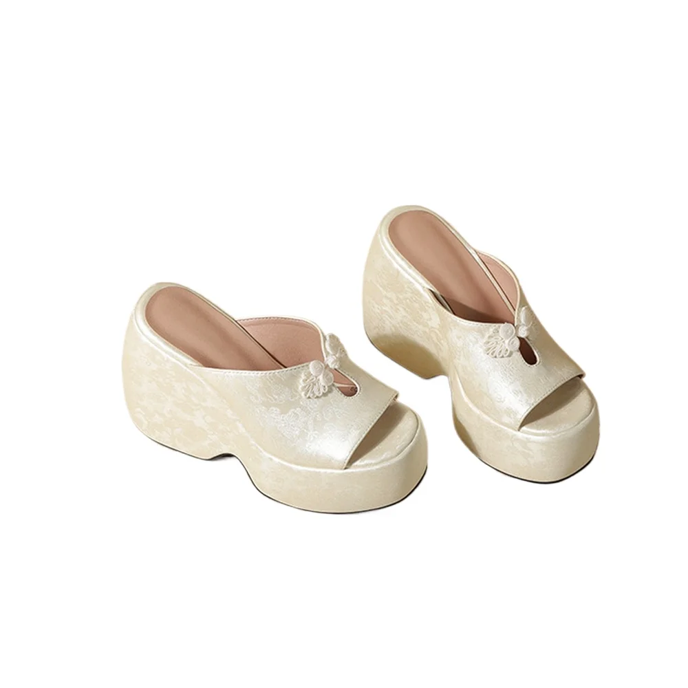 Women Wedge Heel Mules Slippers Platform Open Toe Flower Embroidery Slides White Black Green 8019-25
Women Wedge Heel Mules Slippers Platform Open Toe Flower Embroidery Slides White Black Green 8019-25