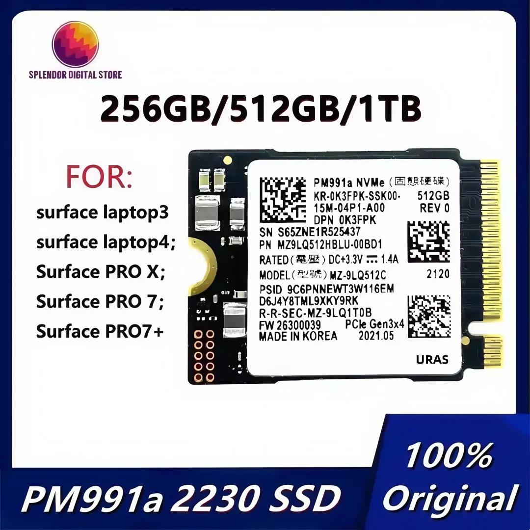 Original PM991a 1TB 512GB 256GB SSD M.2 2230 Internal Solid State Drive PCIe3.0x4 NVME SSD For Microsoft Surface Pro7+ SteamDeck
Original PM991a 1TB 512GB 256GB SSD M.2 2230 Internal Solid State Drive PCIe3.0x4 NVME SSD For Microsoft Surface Pro7+ SteamDeck