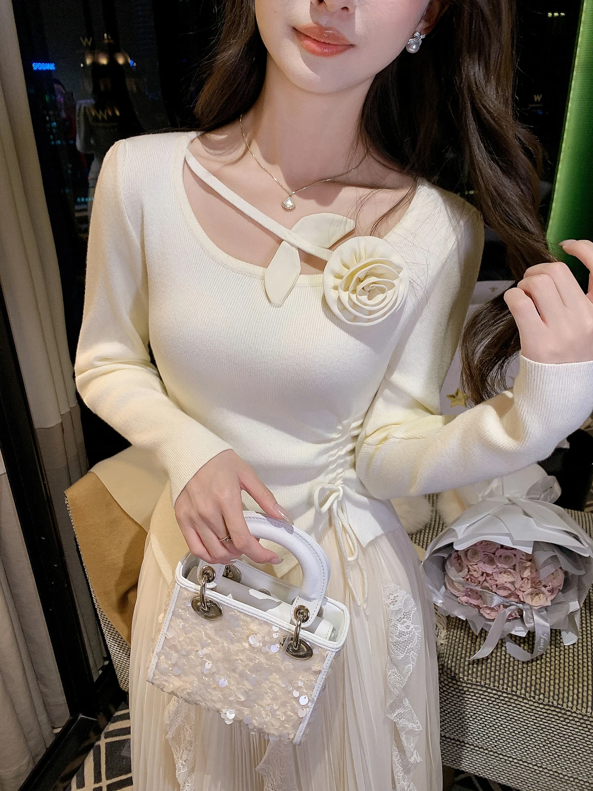 Pure Desire Tobbing Uneven Dstring Knitwear Women's Sweet Base irt Spring New Sle French Sle Loose Long Sve
Pure Desire Tobbing Uneven Dstring Knitwear Women's Sweet Base irt Spring New Sle French Sle Loose Long Sve