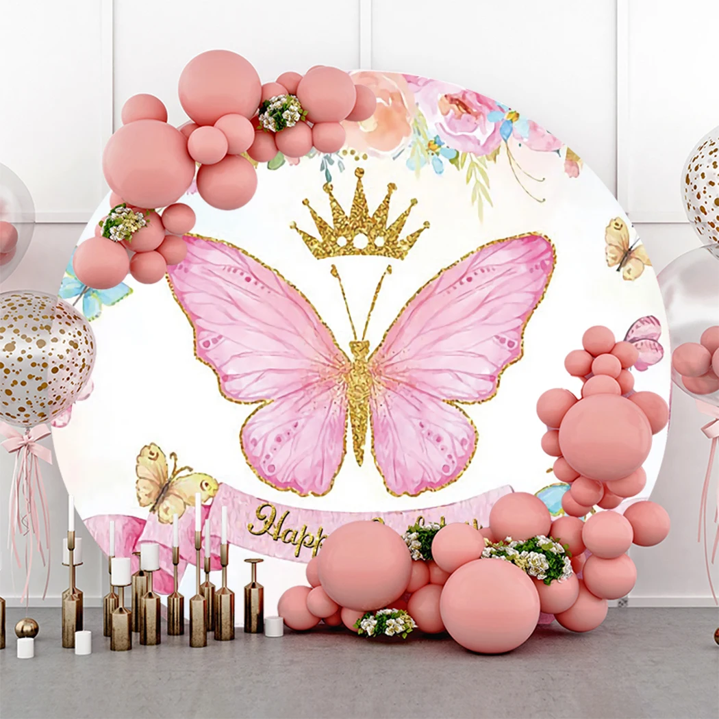 Pink Butterfly Birthday Backdrop Girls Party Crown Decoration Floral Children Cake Table Round Background Photography
Pink Butterfly Birthday Backdrop Girls Party Crown Decoration Floral Children Cake Table Round Background Photography