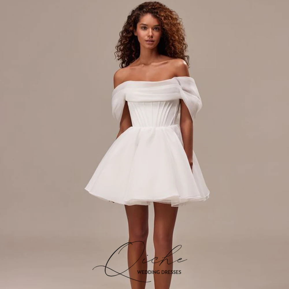 QICHE Off the Shoulder Silk Organza Mini Wedding Dresses Corset Back Wedding Party Dress for Bride Customized Short Bridal Gown
QICHE Off the Shoulder Silk Organza Mini Wedding Dresses Corset Back Wedding Party Dress for Bride Customized Short Bridal Gown