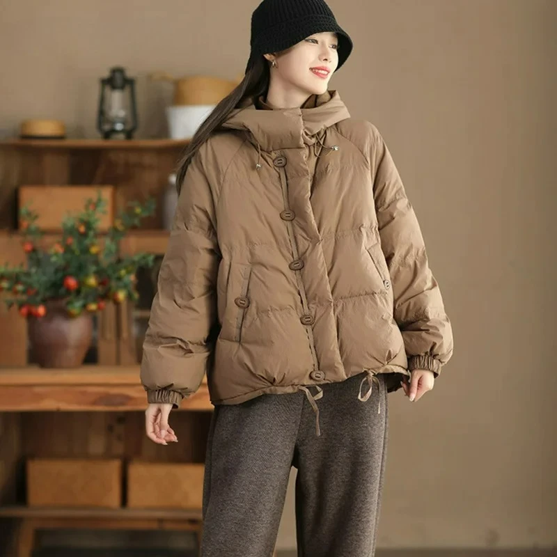 2026 New Women's White Duck Down Jacket with Hood Casual Loose Over Size Autumn Winter Warm Outwear Coat Solid Color
2026 New Women's White Duck Down Jacket with Hood Casual Loose Over Size Autumn Winter Warm Outwear Coat Solid Color