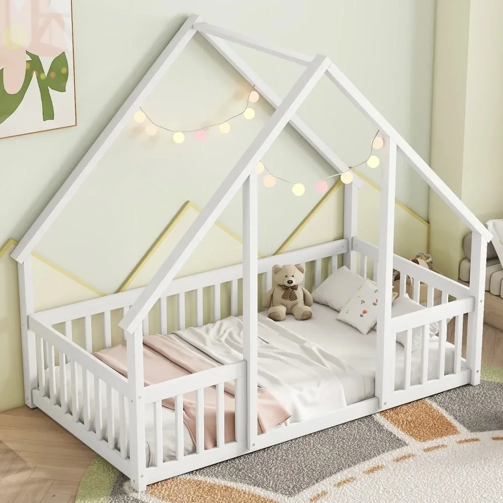 Twin Size Floor Bed for Kids,Wooden House Bed Twin Size with Fence,Montessori Bed with Guardrails for Toddler Kids Boys Girls
Twin Size Floor Bed for Kids,Wooden House Bed Twin Size with Fence,Montessori Bed with Guardrails for Toddler Kids Boys Girls
