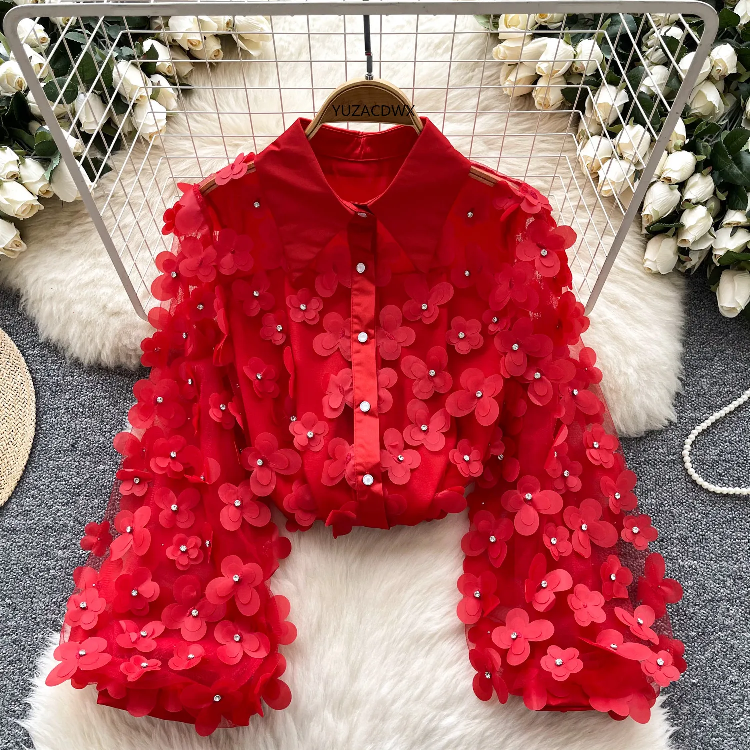 See Through Shirts Women Elegant Loose 3D Flower High Neck Lantern Sleeves Shirt Female 2025 Spring Fashion New Soft Shirts Lady
See Through Shirts Women Elegant Loose 3D Flower High Neck Lantern Sleeves Shirt Female 2025 Spring Fashion New Soft Shirts Lady