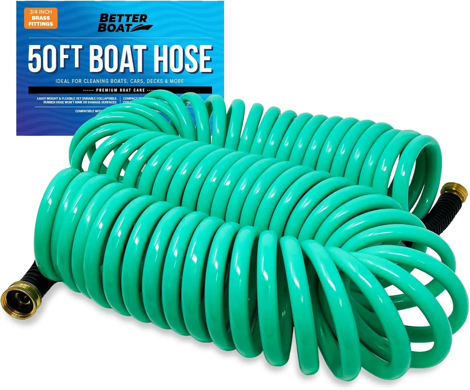 50FT Coiled Boat Hose, Expandable Water Hose with 3/4" Connectors, Self-Recoil, for RV, Garden, Marine Washdown
50FT Coiled Boat Hose, Expandable Water Hose with 3/4" Connectors, Self-Recoil, for RV, Garden, Marine Washdown