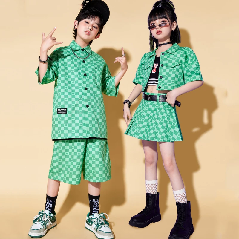 Children Jazz Dance Costumes For Kids Green Plaid Loose Suit Girls Streetwear Boys Ballroom Hip Hop Dance Rave Clothes DN15723
Children Jazz Dance Costumes For Kids Green Plaid Loose Suit Girls Streetwear Boys Ballroom Hip Hop Dance Rave Clothes DN15723