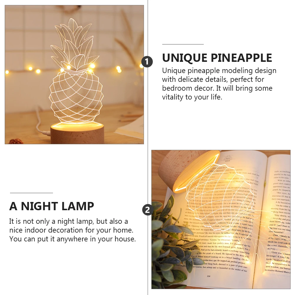 Pineapple Night Light 3D Acrylic Sheet Lamp Child Fruit Decorative Bedroom nament Durable Material Wooden Base
Pineapple Night Light 3D Acrylic Sheet Lamp Child Fruit Decorative Bedroom nament Durable Material Wooden Base
