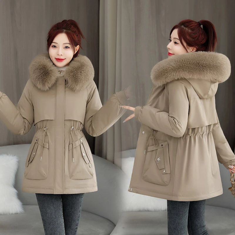 Winter Mid-Long Women's Parka Thick Warm Cotton Padded Jackets Hooded Big Fur Collar Pockets Slim Drawstring Fashion New Outwear
Winter Mid-Long Women's Parka Thick Warm Cotton Padded Jackets Hooded Big Fur Collar Pockets Slim Drawstring Fashion New Outwear
