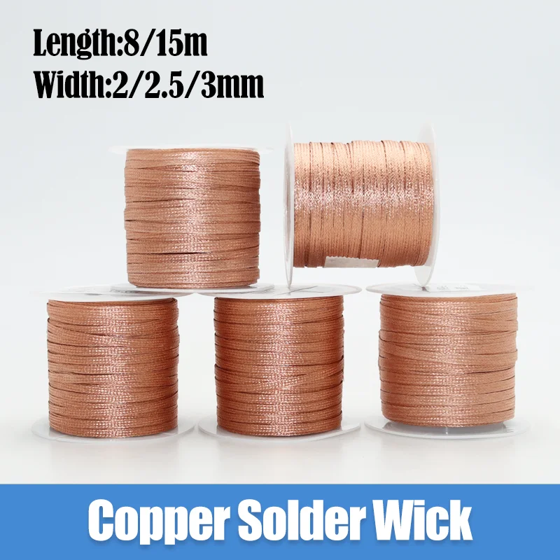 8/15M Copper Welding Wire Desoldering Mesh Braid Tape Point Solder Remover for Computer PCB Circuit Board Soldering Repair Tool
8/15M Copper Welding Wire Desoldering Mesh Braid Tape Point Solder Remover for Computer PCB Circuit Board Soldering Repair Tool