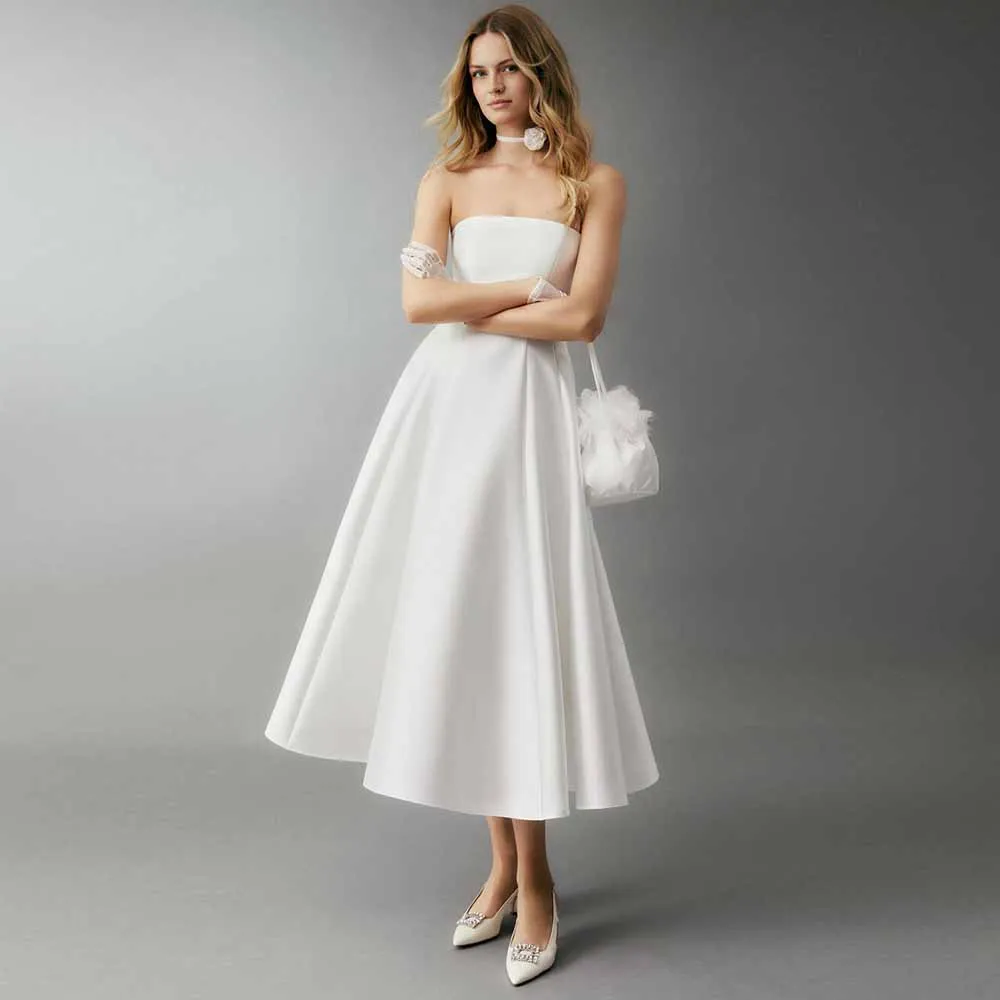 Simple Midi Wedding Dreses Jersey A-line Wedding Party Dress White Strapless Ruched Wedding Guest Dress Mid 2025
Simple Midi Wedding Dreses Jersey A-line Wedding Party Dress White Strapless Ruched Wedding Guest Dress Mid 2025