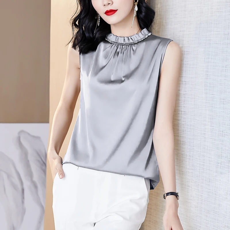 Women's Sleeveless Summer Loose Tops Light Satin Shirt Blouse Formal Party Office Lady Work
Women's Sleeveless Summer Loose Tops Light Satin Shirt Blouse Formal Party Office Lady Work