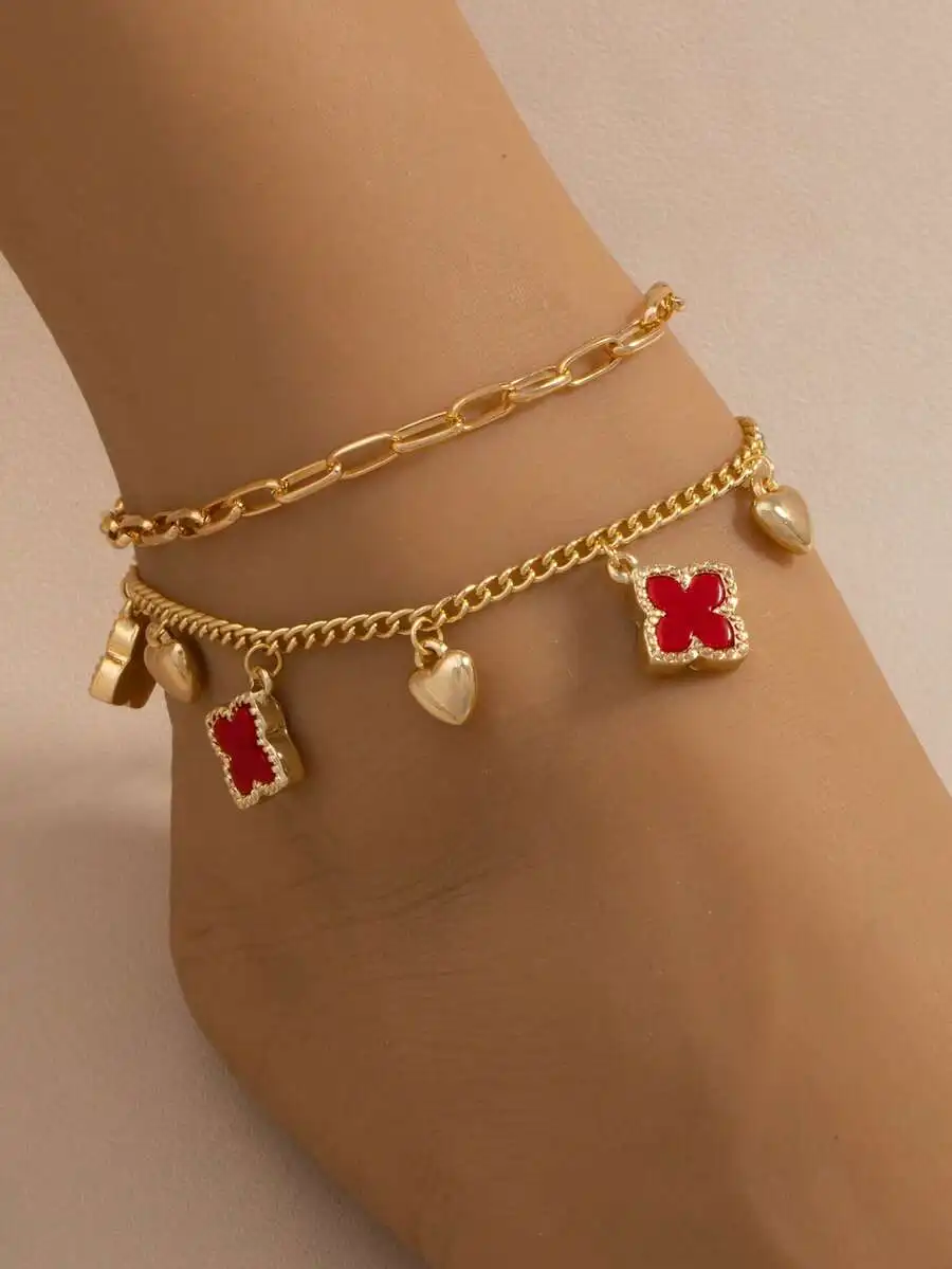Double Layer Flower Charm Anklet With Heart Beads For Women Summer Beach Fashion
Double Layer Flower Charm Anklet With Heart Beads For Women Summer Beach Fashion