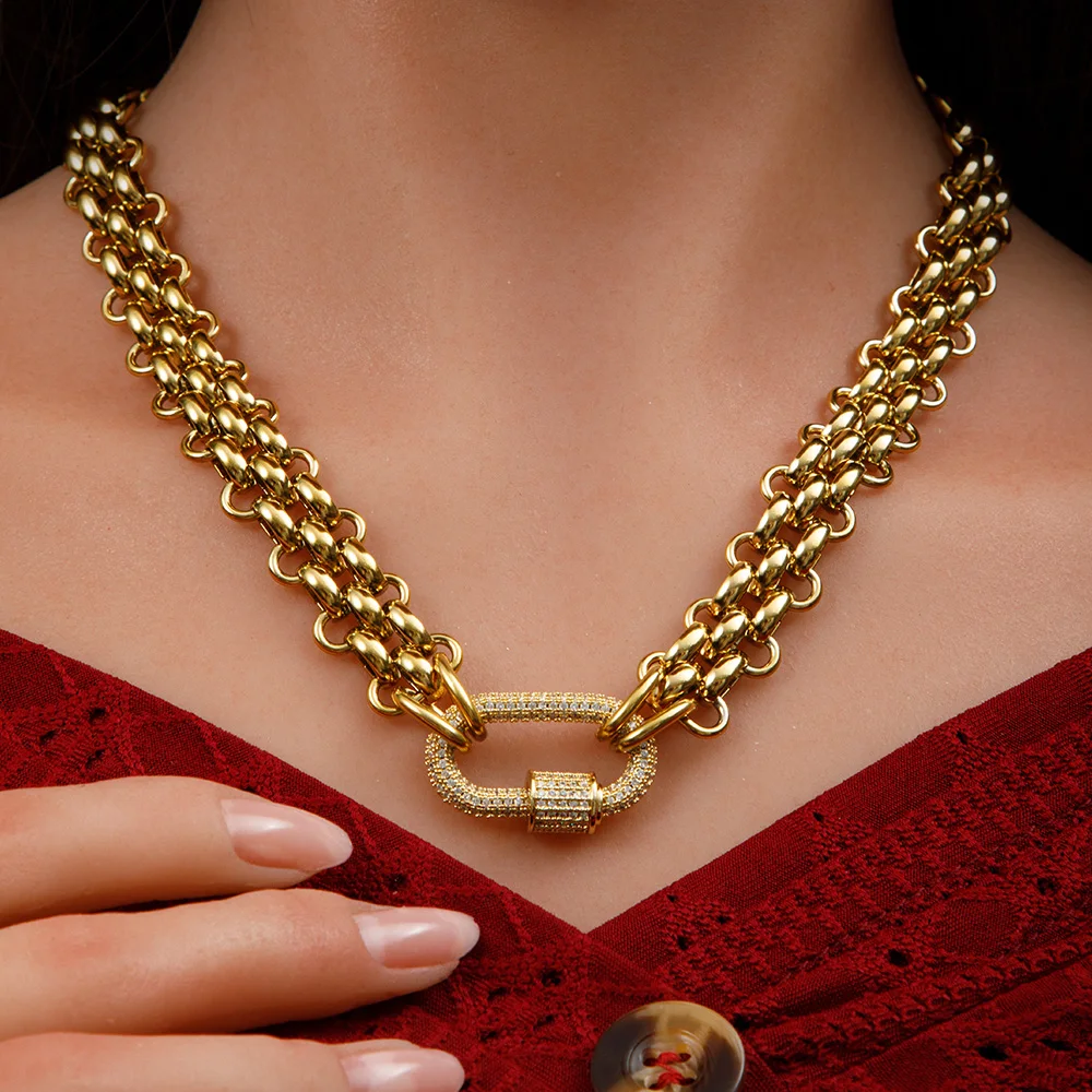 Waterproof 18k Gold Plated Stainless Steel Hypoallergenicity Three Layer Weaving Chunky Chain Zircon Clasp Necklace
Waterproof 18k Gold Plated Stainless Steel Hypoallergenicity Three Layer Weaving Chunky Chain Zircon Clasp Necklace