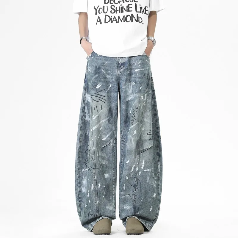 Edgy Men's Abstract Print Jeans Brush Stroke Wide Leg Baggy Fit Casual Streetwear Premium Black Denim Pants
Edgy Men's Abstract Print Jeans Brush Stroke Wide Leg Baggy Fit Casual Streetwear Premium Black Denim Pants