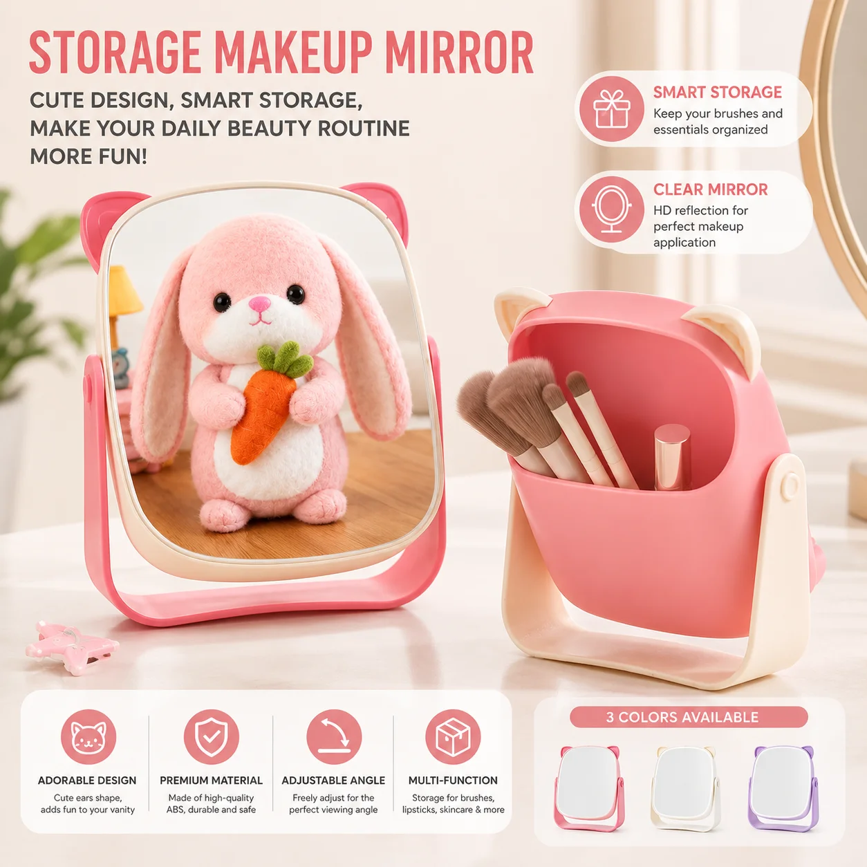 Makeup Mirror Desktop Rotating Dormitory Home Makeup Mirror Portable Storage Cute Cat Ear Foldable Mirror
Makeup Mirror Desktop Rotating Dormitory Home Makeup Mirror Portable Storage Cute Cat Ear Foldable Mirror