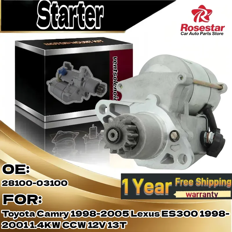 For Toyota Camry 1998-2005, For Lexus ES300 1998-2001 | Starter Motor - 1.4KW, 12V, CCW, 13T, 28100-03100
For Toyota Camry 1998-2005, For Lexus ES300 1998-2001 | Starter Motor - 1.4KW, 12V, CCW, 13T, 28100-03100