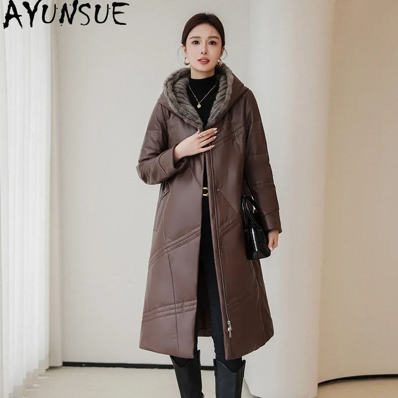 AYUNSUE 100% Sheepskin Genuine Leather Jacket Women Winter Down Coat Hoodie Mink Fur Collar Md-length Trench Coats Elegant 2026
AYUNSUE 100% Sheepskin Genuine Leather Jacket Women Winter Down Coat Hoodie Mink Fur Collar Md-length Trench Coats Elegant 2026