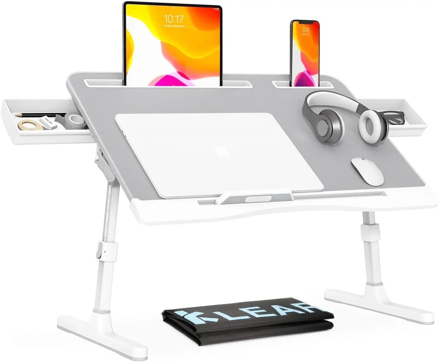 Foldable Laptop Bed Tray Desk with Adjustable Height & Angle, XL Grey, Includes Drawstring Bag & 2 Drawers
Foldable Laptop Bed Tray Desk with Adjustable Height & Angle, XL Grey, Includes Drawstring Bag & 2 Drawers