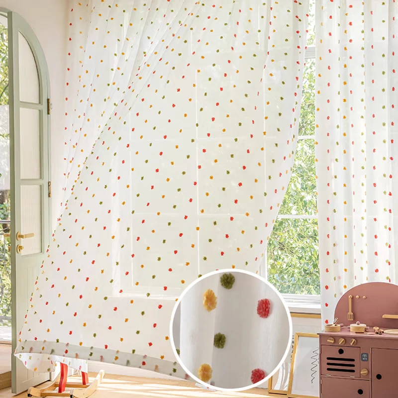 Boho Chic Pom-Pom Sheer Curtains Colorful 3D Floral Tufted Design Rod Pocket Window Drapes for Kids Bedroom Living Room Decor
Boho Chic Pom-Pom Sheer Curtains Colorful 3D Floral Tufted Design Rod Pocket Window Drapes for Kids Bedroom Living Room Decor