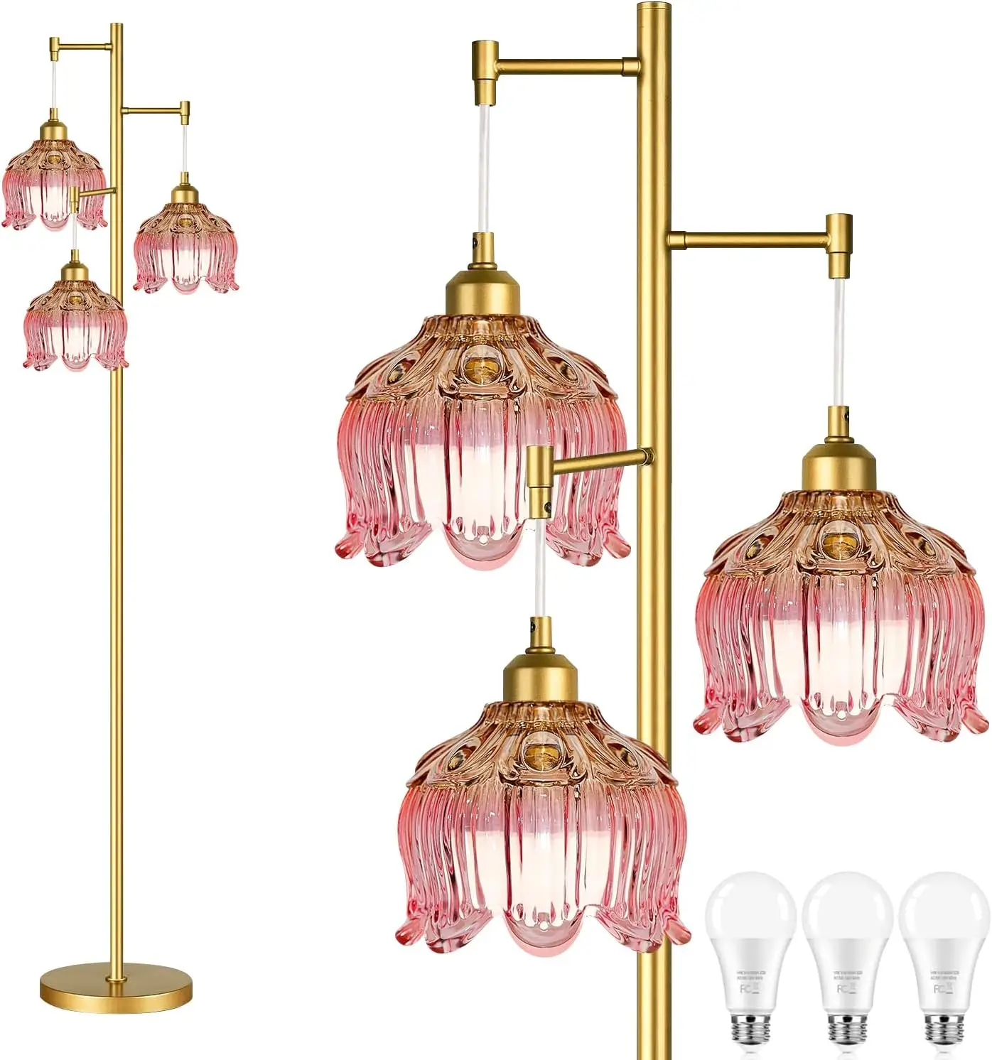 Pink Gold Modern Floor Lamp with Glass Flower Shade for Living Room Bedroom, Vintage Retro Standing Light
Pink Gold Modern Floor Lamp with Glass Flower Shade for Living Room Bedroom, Vintage Retro Standing Light