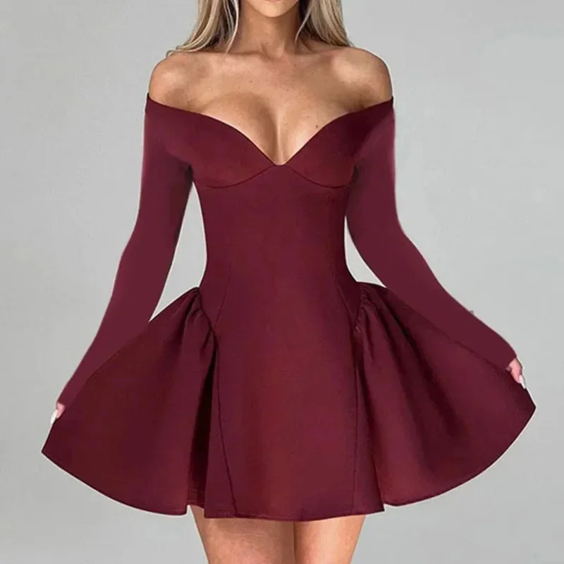 Sexy Off Shoulder Backless Mini Dress Women Deep V Neck Slim Long Sleeve A-line Dresses 2025 Lady Elegant Solid Party Ball Gowns
Sexy Off Shoulder Backless Mini Dress Women Deep V Neck Slim Long Sleeve A-line Dresses 2025 Lady Elegant Solid Party Ball Gowns
