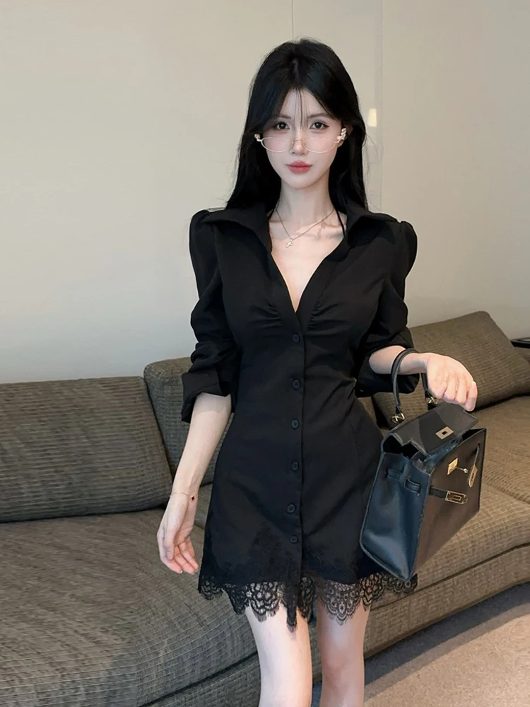 Slimming Black Collar Single Button Shirt Sexy Lace Long Sleeve Pleated Versatile Fashionable Top for Young Women
Slimming Black Collar Single Button Shirt Sexy Lace Long Sleeve Pleated Versatile Fashionable Top for Young Women