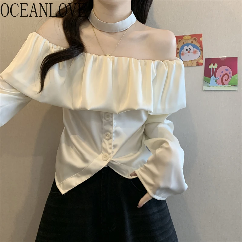 OCEANLOVE Women Shirts&blouses Ruffles Flare Sleeve Solid Spring Summer Sweet Blusas Mujer Korean Fashion Halter Camisas
OCEANLOVE Women Shirts&blouses Ruffles Flare Sleeve Solid Spring Summer Sweet Blusas Mujer Korean Fashion Halter Camisas