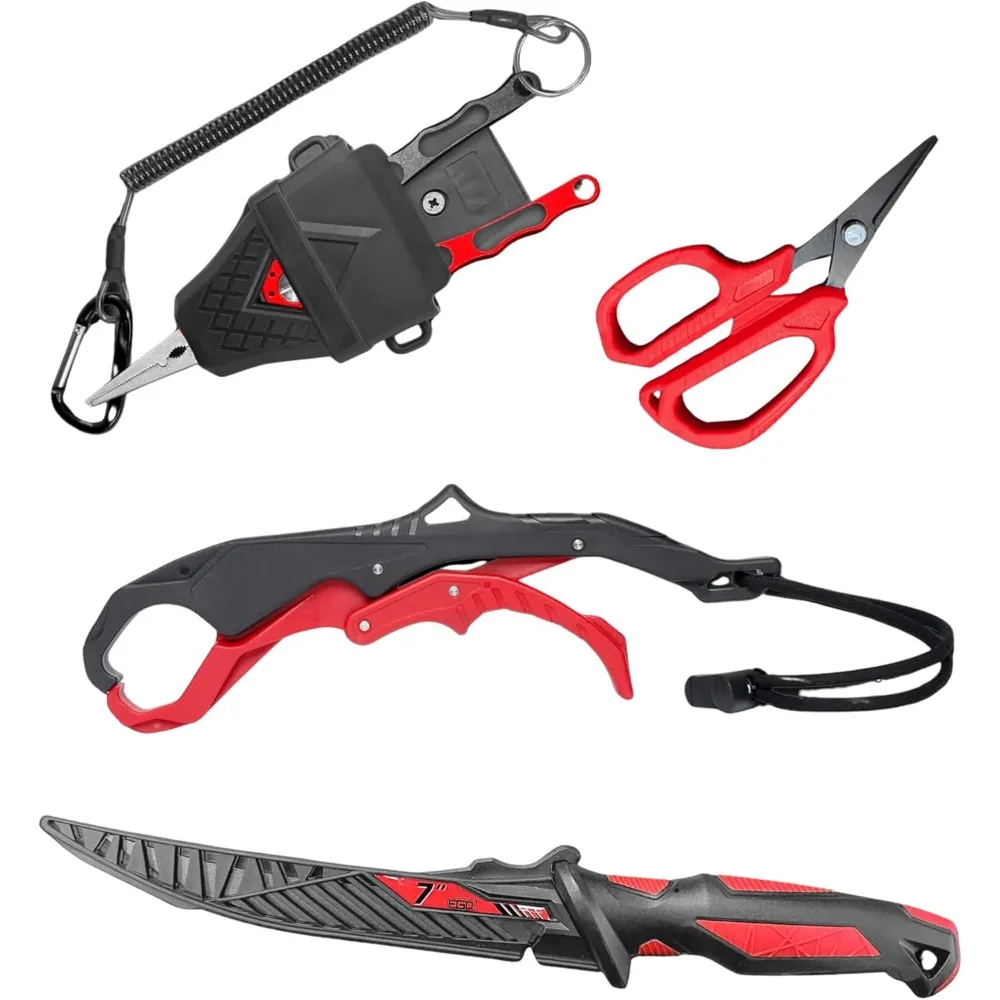 Compact Fishing Tool Kit with 8in Pliers Grip Fillet Knife Scissors Sheath for Bass Walleye Trout
Compact Fishing Tool Kit with 8in Pliers Grip Fillet Knife Scissors Sheath for Bass Walleye Trout