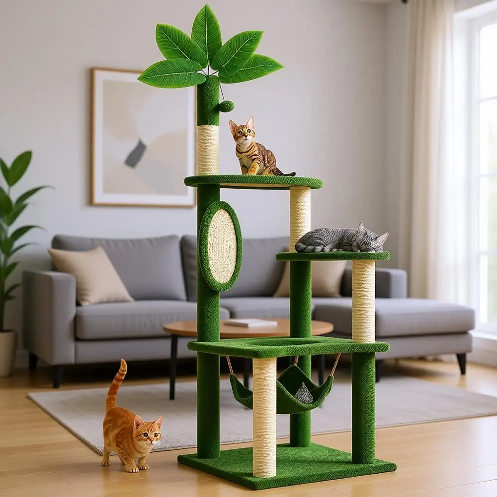 55 Inch Large Cat Tree Tower for Indoor Cats with Hammock, Green Leaves, Sisal Scratching Post, Plush Hang Ball Play Furniture f
55 Inch Large Cat Tree Tower for Indoor Cats with Hammock, Green Leaves, Sisal Scratching Post, Plush Hang Ball Play Furniture f