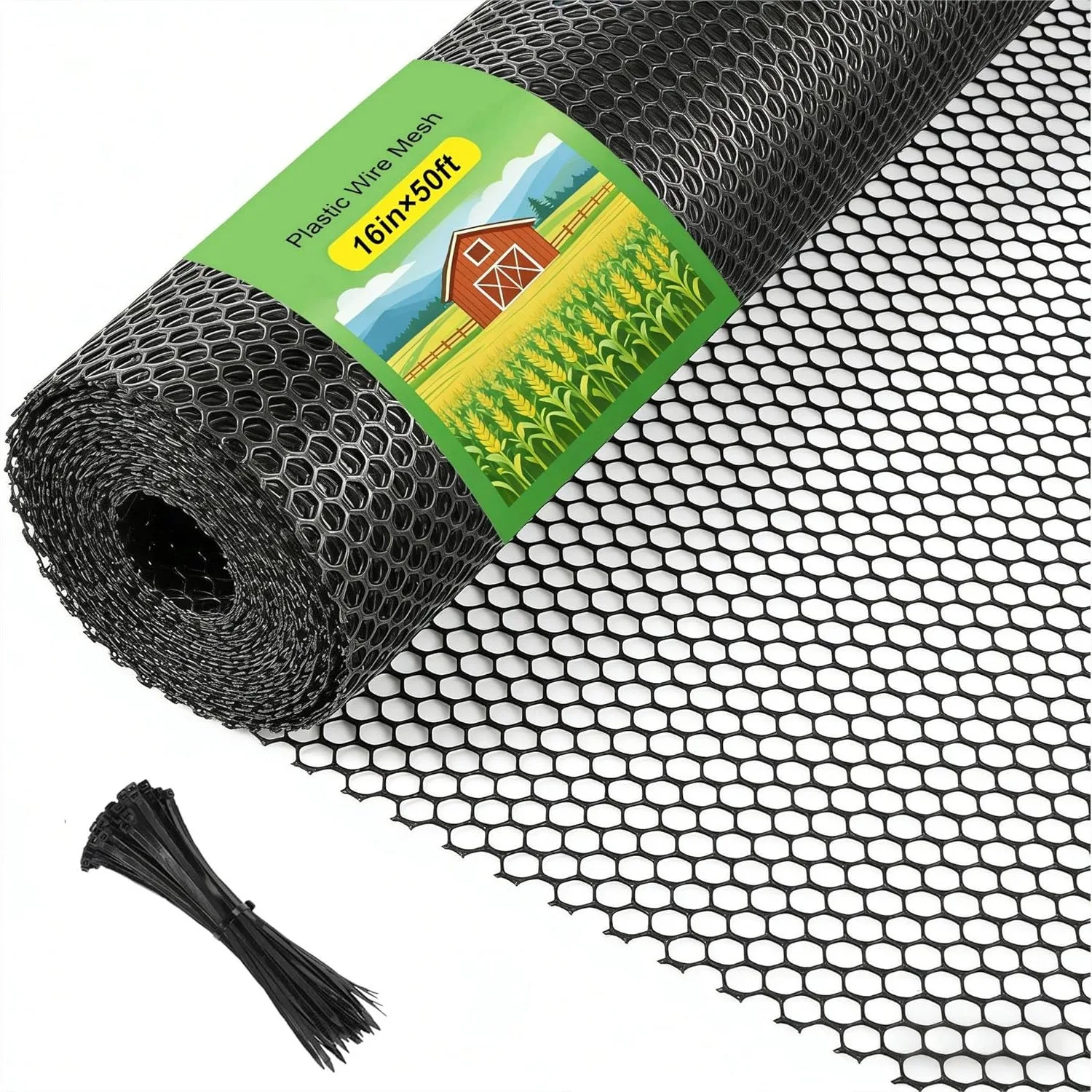 16 In X 50FT Plastic Wire Mesh Fence Roll With 80 Pcs Zip Ties For Poultry Garden Snake Barrier
16 In X 50FT Plastic Wire Mesh Fence Roll With 80 Pcs Zip Ties For Poultry Garden Snake Barrier