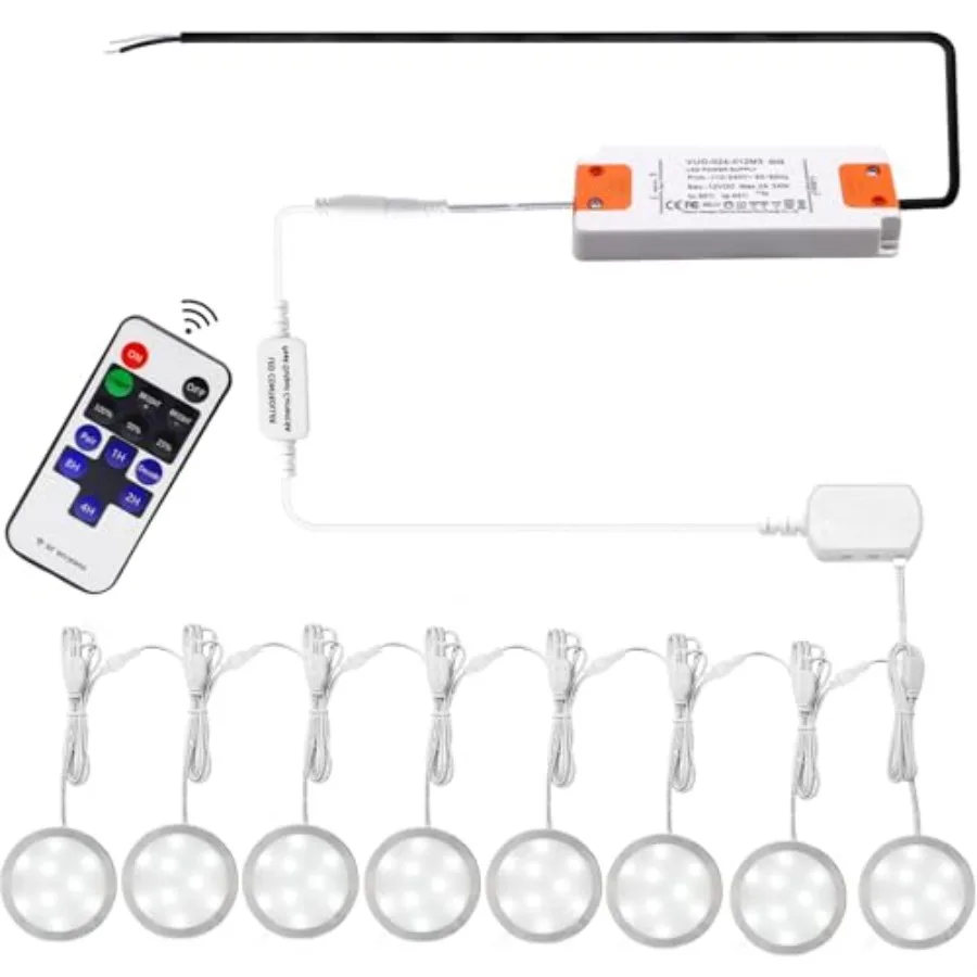 Linkable Under Cabinet LED Lighting 12V Dimmable Puck Lights Hardwired with Wireless RF Remote Control for Kitchen Mood Lightin
Linkable Under Cabinet LED Lighting 12V Dimmable Puck Lights Hardwired with Wireless RF Remote Control for Kitchen Mood Lightin