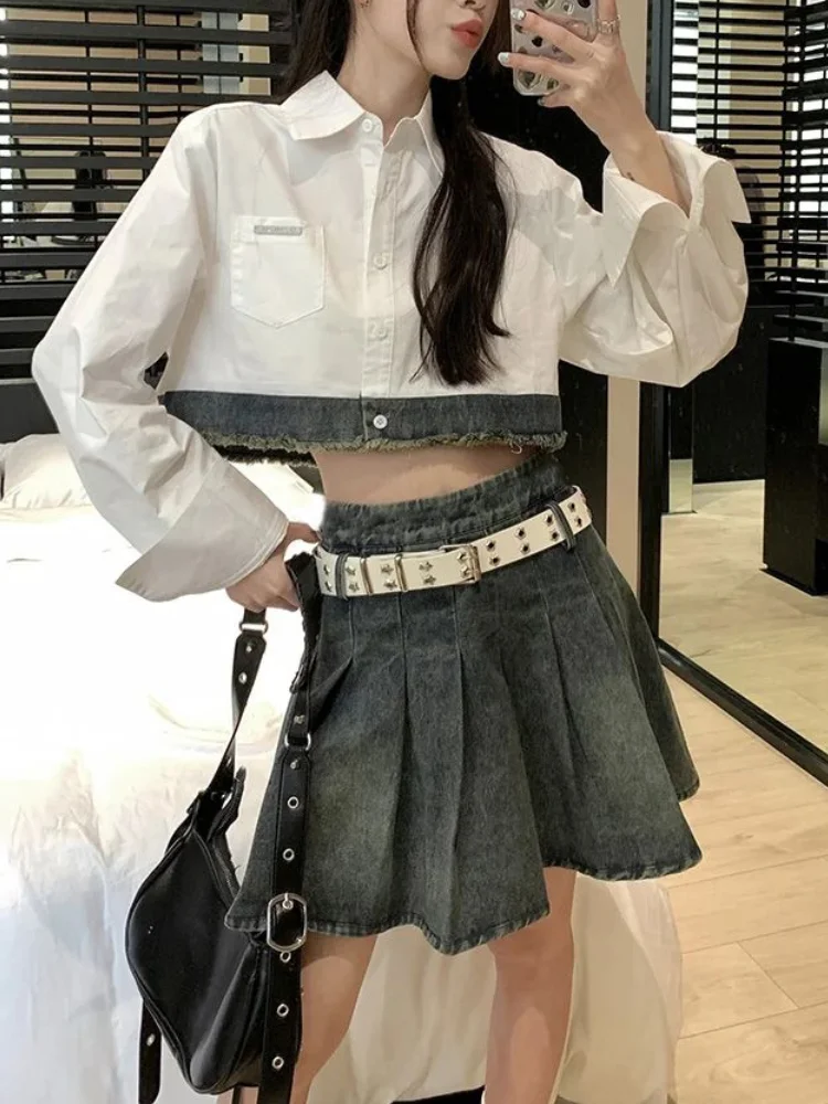 Korean Style Two Piece Skirt Set Women Casual Sweet Shirt + Denim Skirt Set Female Fashion Vintage Mini Skirt Suit Summer 2023
Korean Style Two Piece Skirt Set Women Casual Sweet Shirt + Denim Skirt Set Female Fashion Vintage Mini Skirt Suit Summer 2023