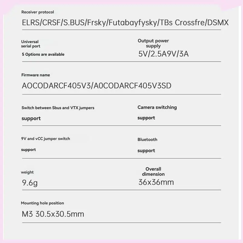 B24B F475S V3 FC&ESC Stack F405 V3 Flight Controller 75A ESC 3-8S 30.5X30.5Mm Support Bluetooth For FPV Racing Drone
B24B F475S V3 FC&ESC Stack F405 V3 Flight Controller 75A ESC 3-8S 30.5X30.5Mm Support Bluetooth For FPV Racing Drone