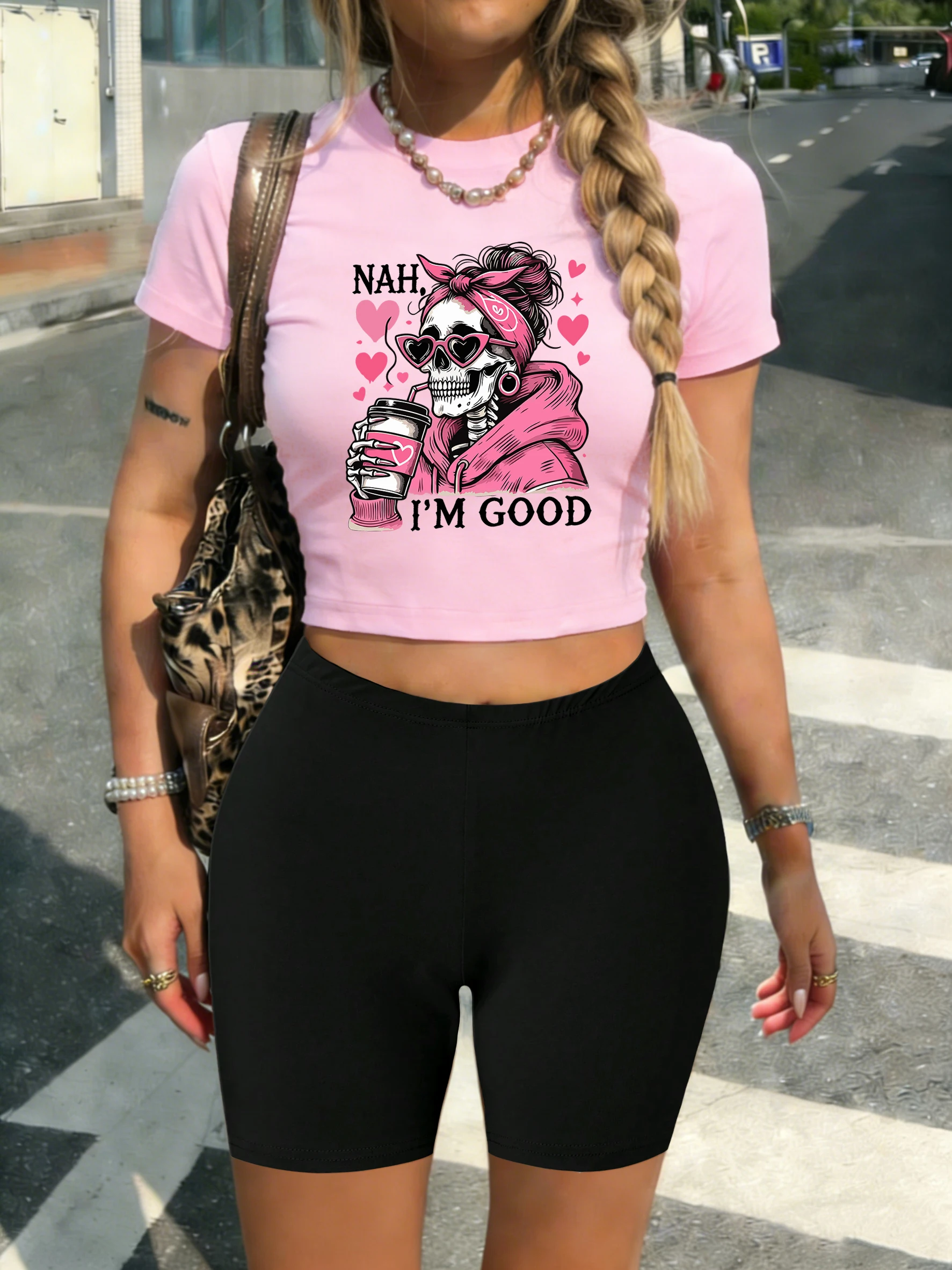 Nah I'M Good Skeleton Girl Printed Trendy T-Shirt Set Women Soft Leggings Short Pants O-Neck Crop Top Summer Casual Shorts Sets
Nah I'M Good Skeleton Girl Printed Trendy T-Shirt Set Women Soft Leggings Short Pants O-Neck Crop Top Summer Casual Shorts Sets