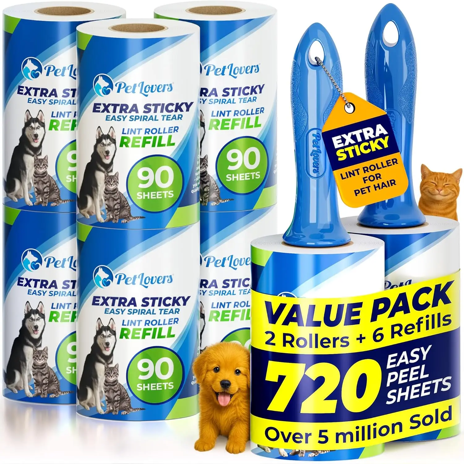 Extra Sticky Lint Roller Mega Value Set 720 Sheets for Pet Hair Removal, Clothes, Dog and Cat Lint Remover, 8 Pack
Extra Sticky Lint Roller Mega Value Set 720 Sheets for Pet Hair Removal, Clothes, Dog and Cat Lint Remover, 8 Pack
