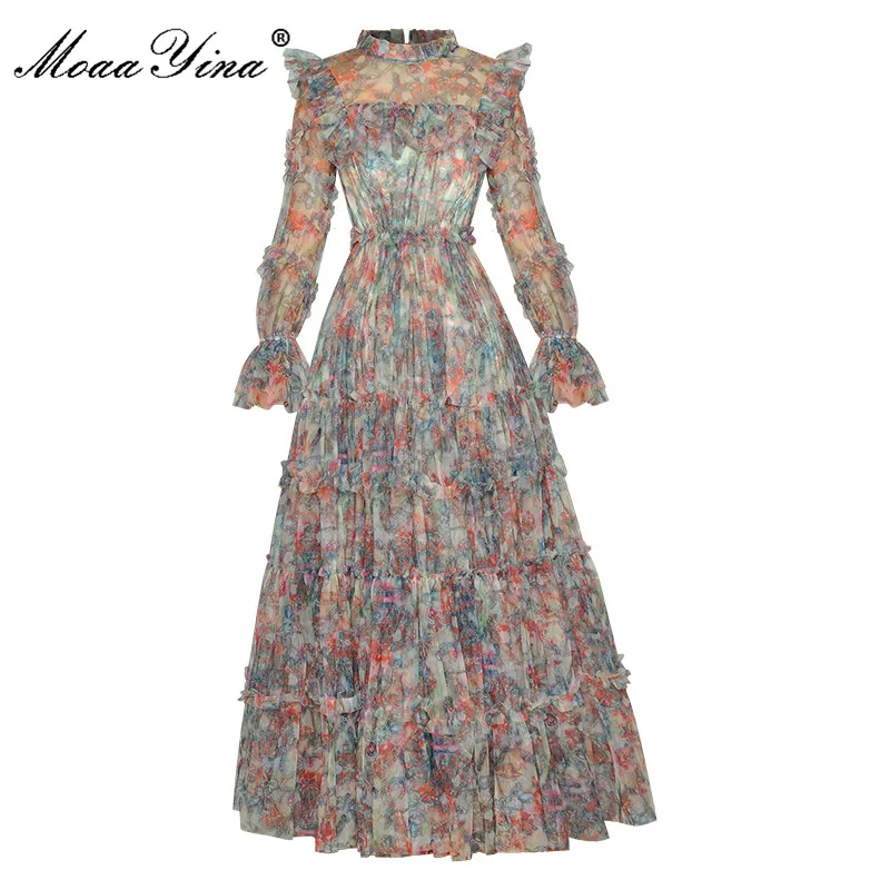 MoaaYina Fashion Designer dress Autumn Women Dress Flare sleeve Ruffle Mesh Printed Slim Vintage Vacation Party Dresses
MoaaYina Fashion Designer dress Autumn Women Dress Flare sleeve Ruffle Mesh Printed Slim Vintage Vacation Party Dresses