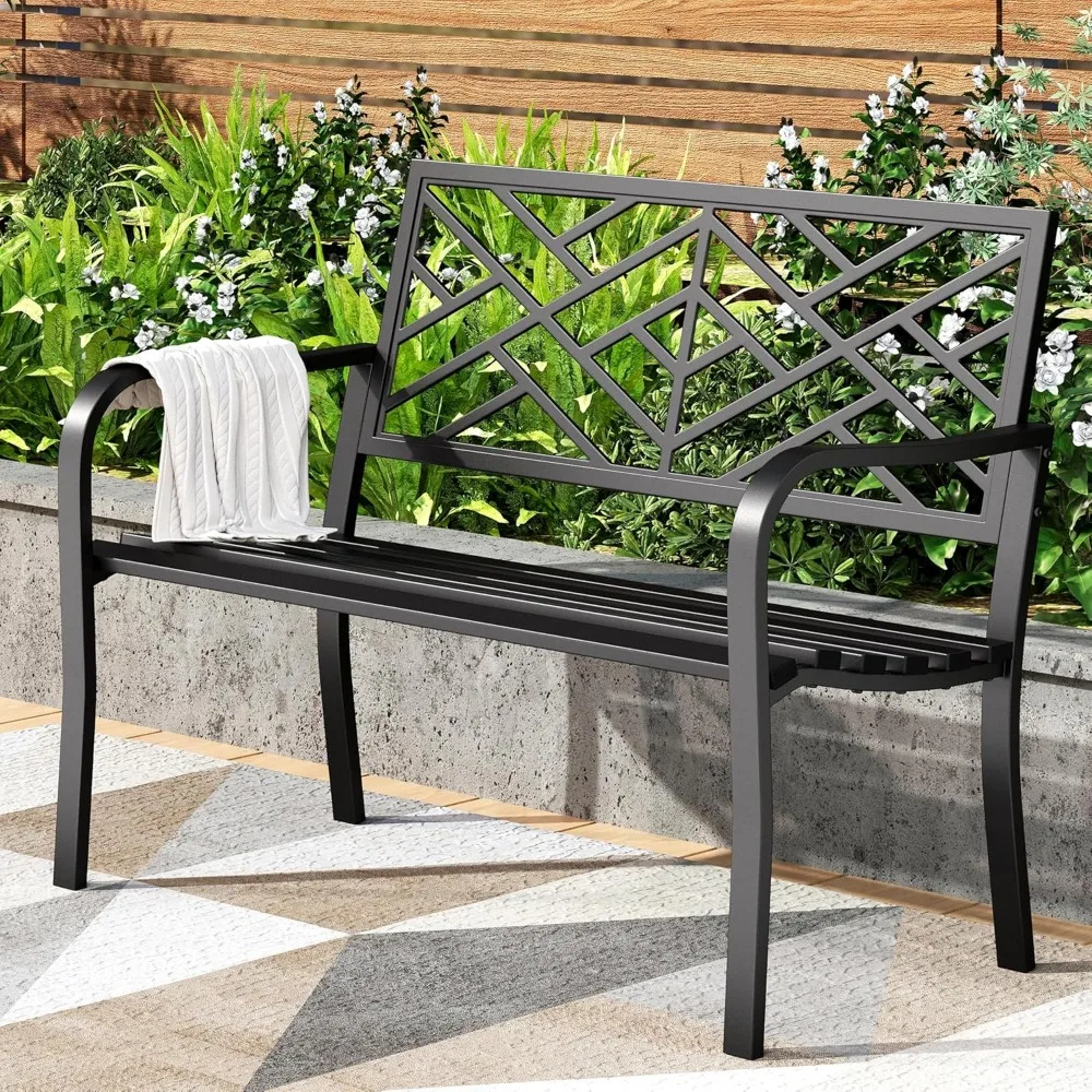 VILLA 43 Inch Cast Iron Steel Frame Outdoor Garden Bench, Patio Furniture Chair Bench w/Line Pattern Design Backrest, Slatte
VILLA 43 Inch Cast Iron Steel Frame Outdoor Garden Bench, Patio Furniture Chair Bench w/Line Pattern Design Backrest, Slatte