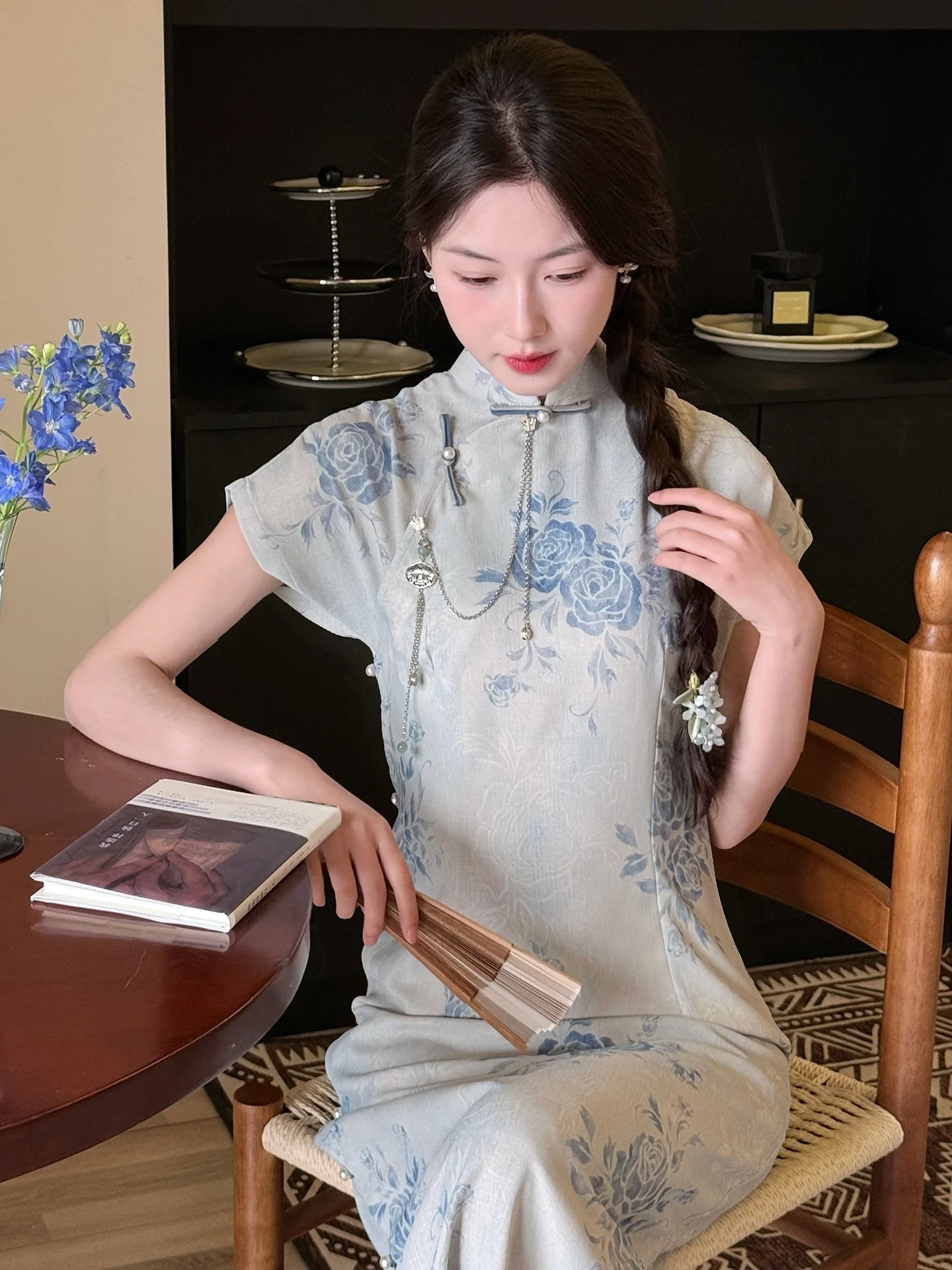 Retro Sle Blue Dr Ele Simple New Chinese Sle ort Sve Low Slit Daily Wear Summer Breathable Polyester
Retro Sle Blue Dr Ele Simple New Chinese Sle ort Sve Low Slit Daily Wear Summer Breathable Polyester